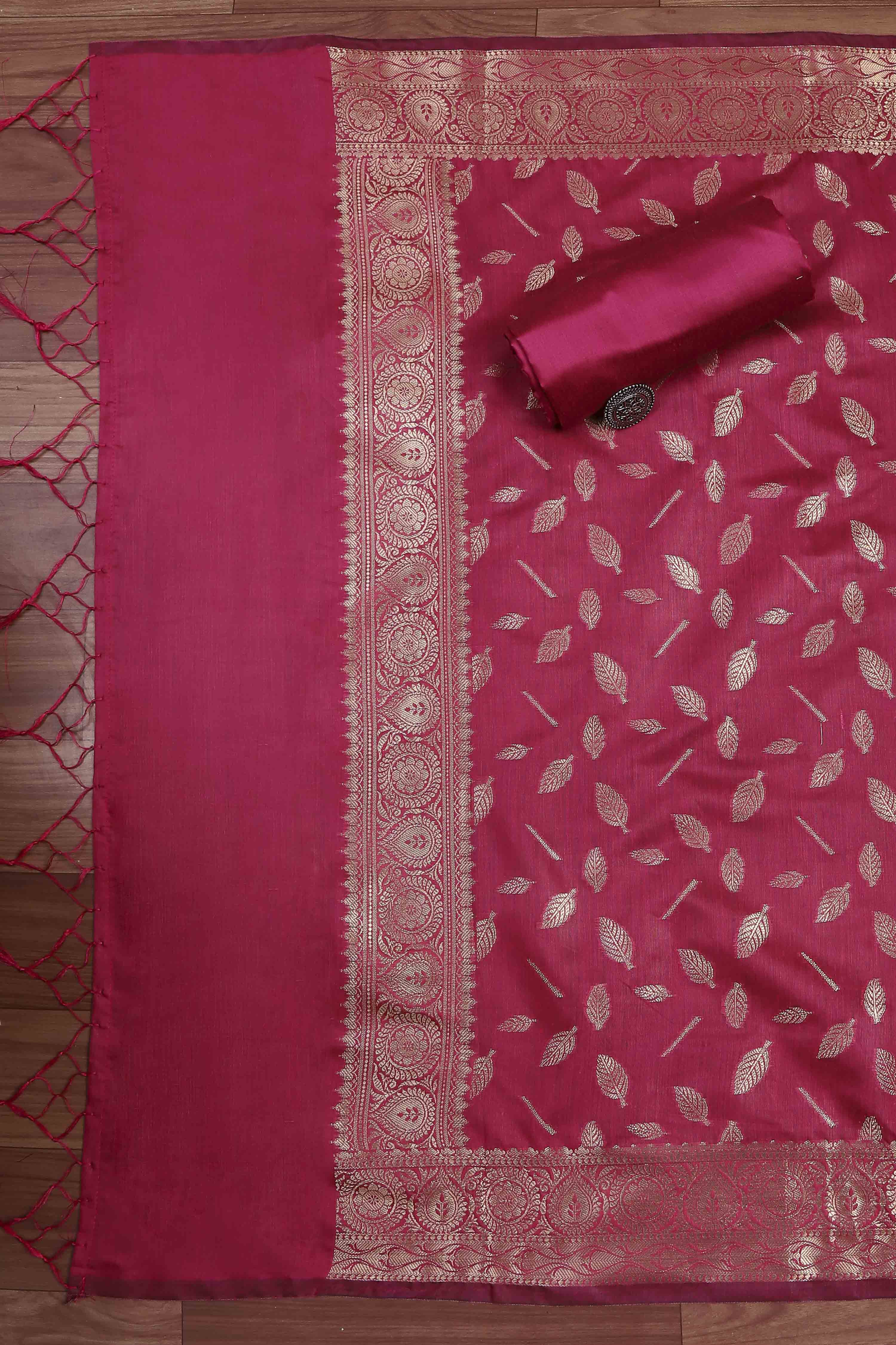 Mustard Banarasi Chanderi Banarasi Print Unstitched Suit Set image number 3