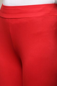 Red Cotton Blend Solid Leggings image number 1