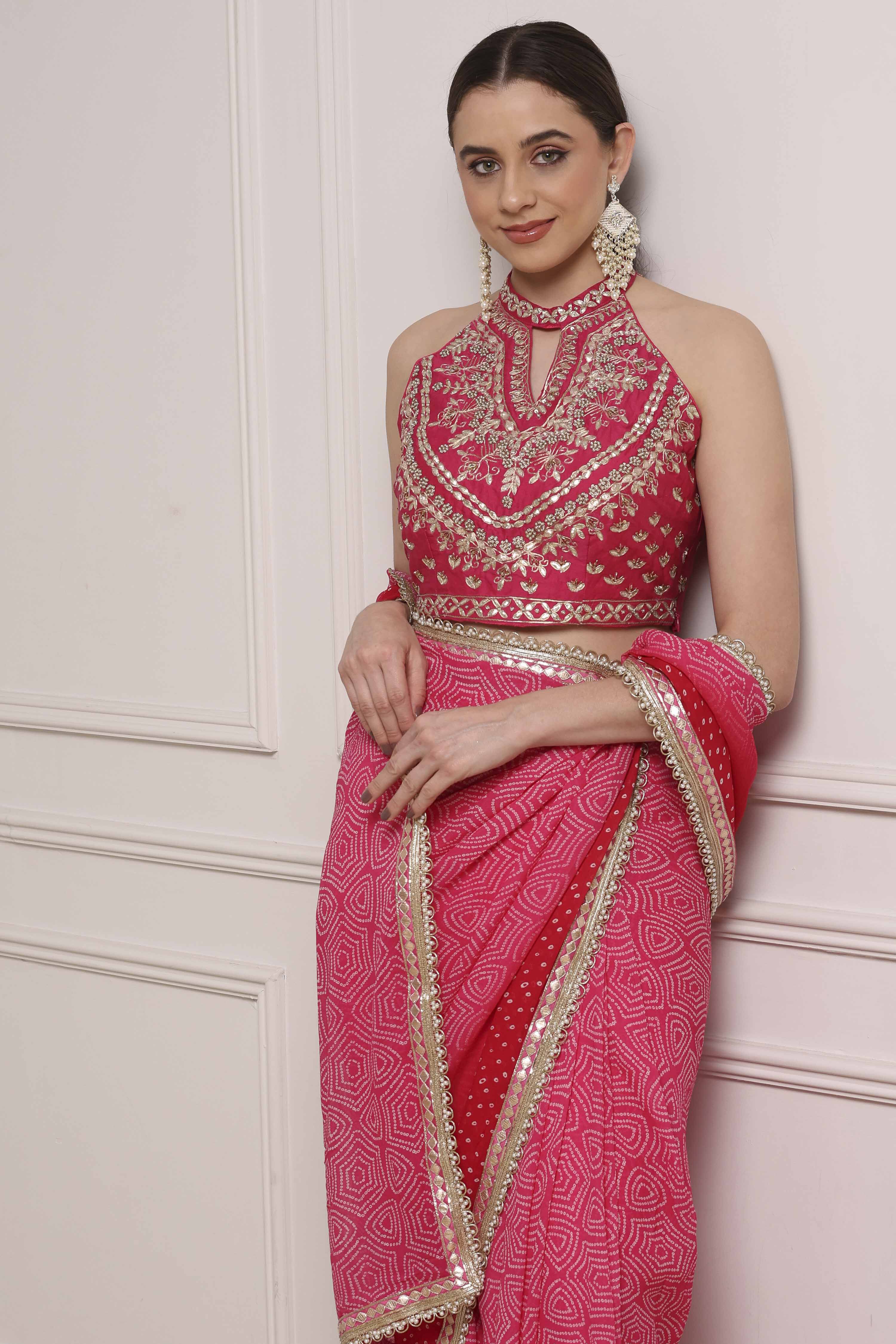 Pink Cotton Blend Printed Saree image number 0
