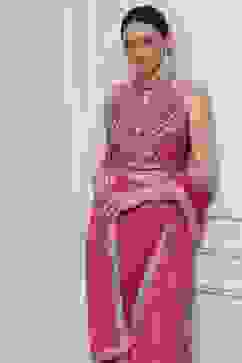 Pink Cotton Blend Printed Saree image number 0