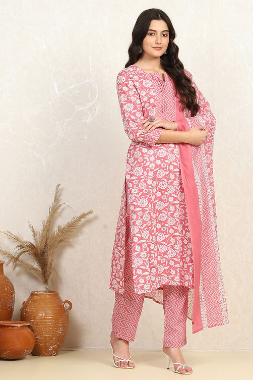 Purple Cotton Screen Printed Unstitched Suit Set image number 6