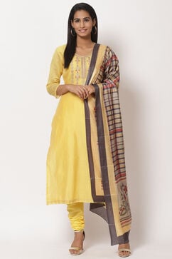 Yellow Chanderi Easy Stitch Suit Set image number 0