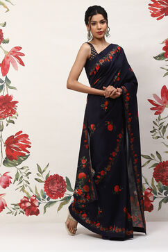 Rohit Bal Indigo Cotton Blend Saree image number 3
