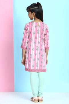 Pink Cotton A-Line Kurta Churidar Suit Set image number 5