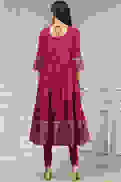 Cherry Red Cotton Printed Anarkali Suit Set image number 4