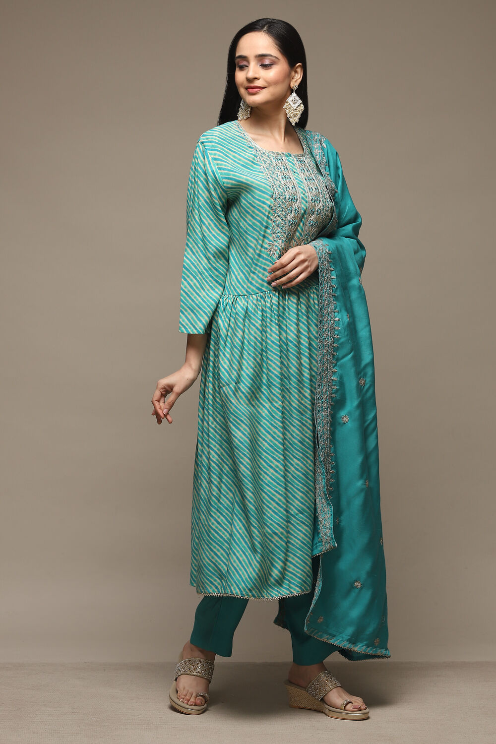 Blue Modal Machine Embroidered Unstitched Suit Set image number 7