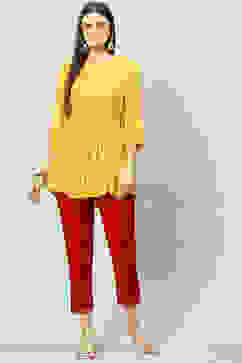 Red Art Silk Cotton Narrow Pants image number 5