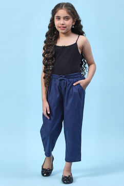 Blue Cotton Solid Pant image number 5