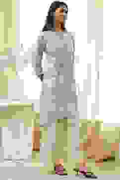 Off-White Cotton Straight Printed Kurta Set image number 5