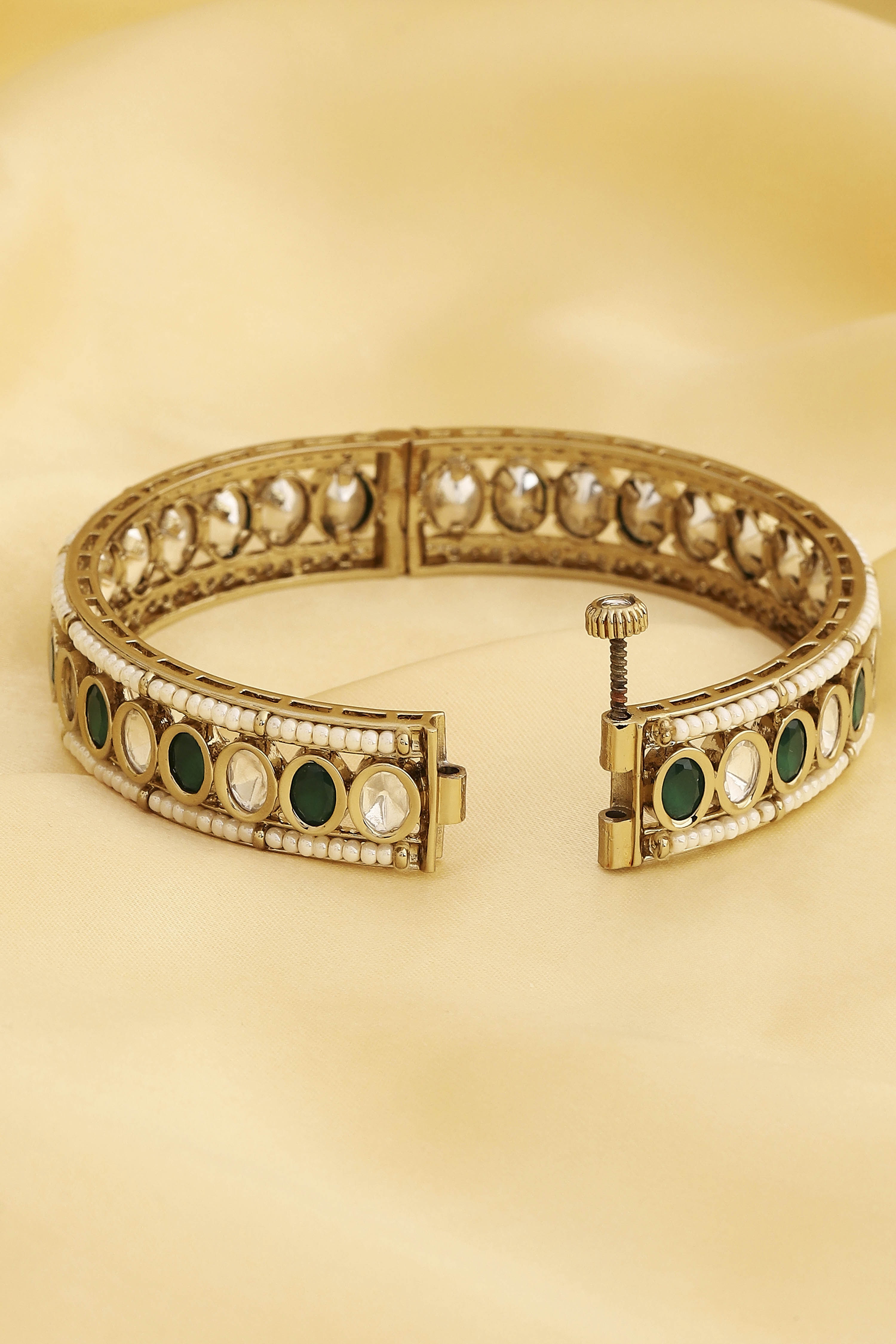 Green Gold Plated Brass Studded Bangles image number 2