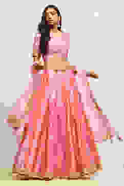 Pink Printed Flared Festive Lehenga Set image number 7