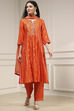 Orange Silk Straight Yarndyed Suit Set image number 6