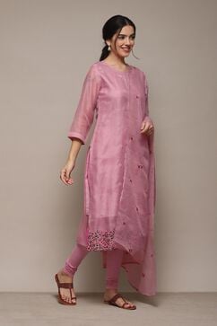 Dusty Pink Linen Blend Unstitched Suit Set image number 7