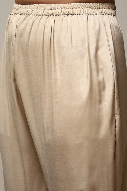 Cream Linen Digital Print Unstitched Suit Set image number 3