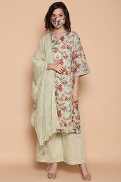 Light Green Poly Cotton Kalidar Kurta Palazzo Suit Set image number 0