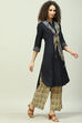 Navy LIVA Straight Solid Kurta Set image number 6