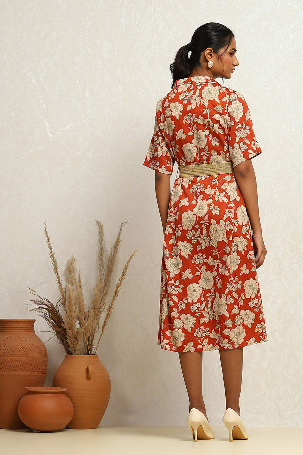 Dark Green Pure Cotton Floral Printed Straight Dress image number 3