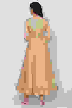 Beige Poly Cotton Anarkali Kurta Churidar Suit Set image number 4