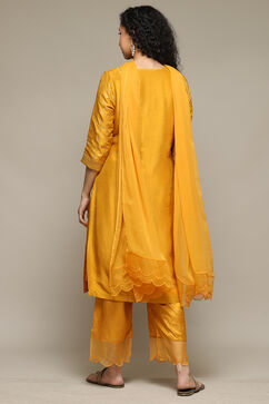 Mustard Viscose Blend Straight Kurta Palazzo Suit Set image number 4