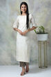 Off White Poly Metallic Cotton Yarndyed Kurta image number 2