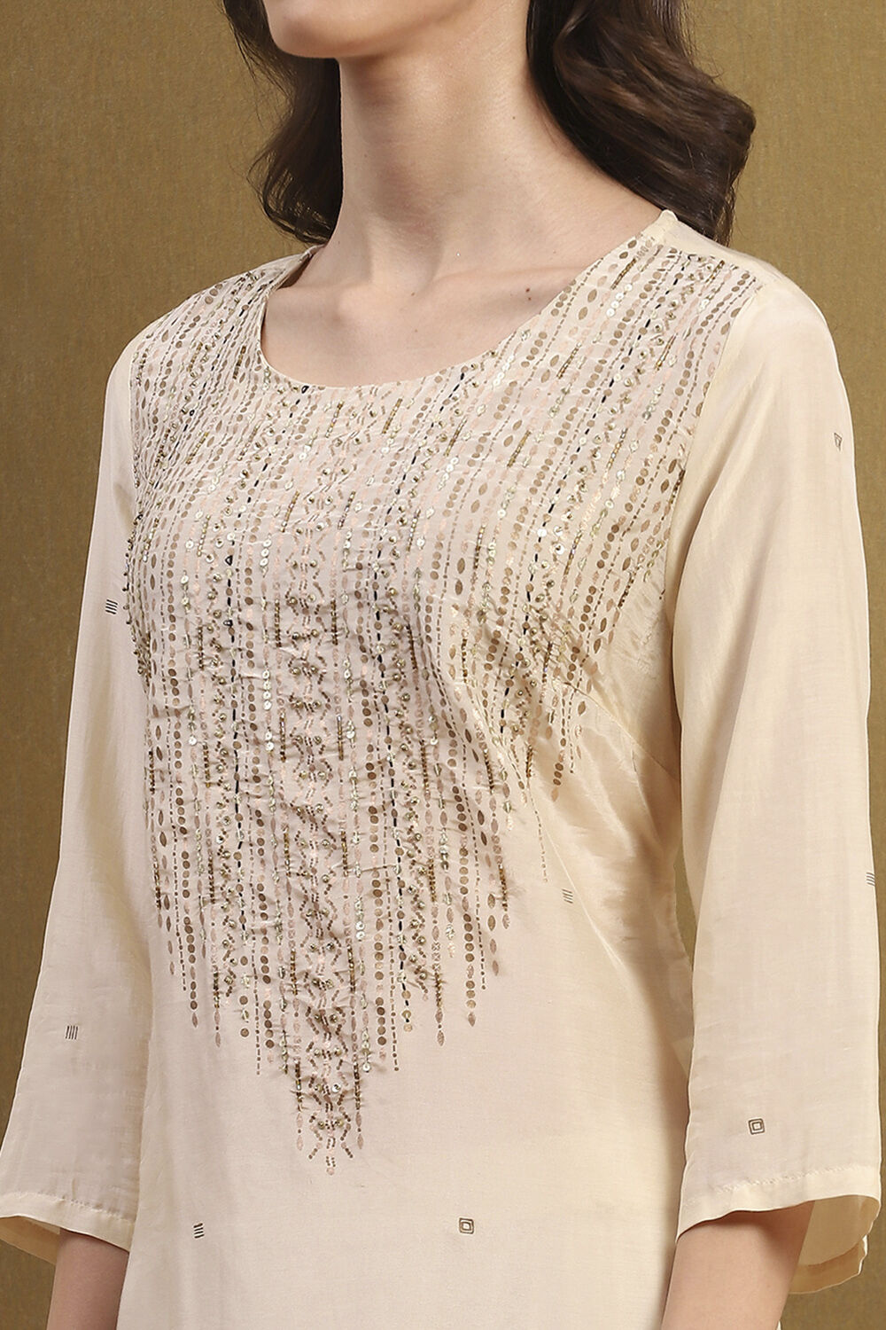 Off White Viscose Blend Straight Set image number 1