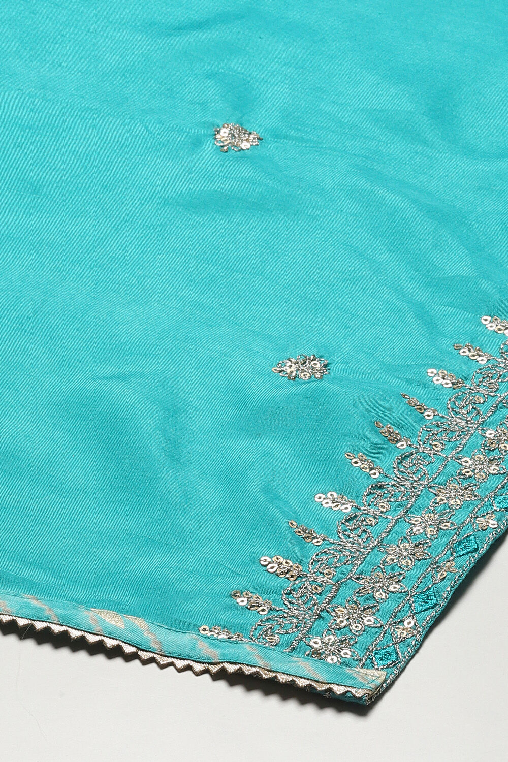 Blue Modal Machine Embroidered Unstitched Suit Set image number 4