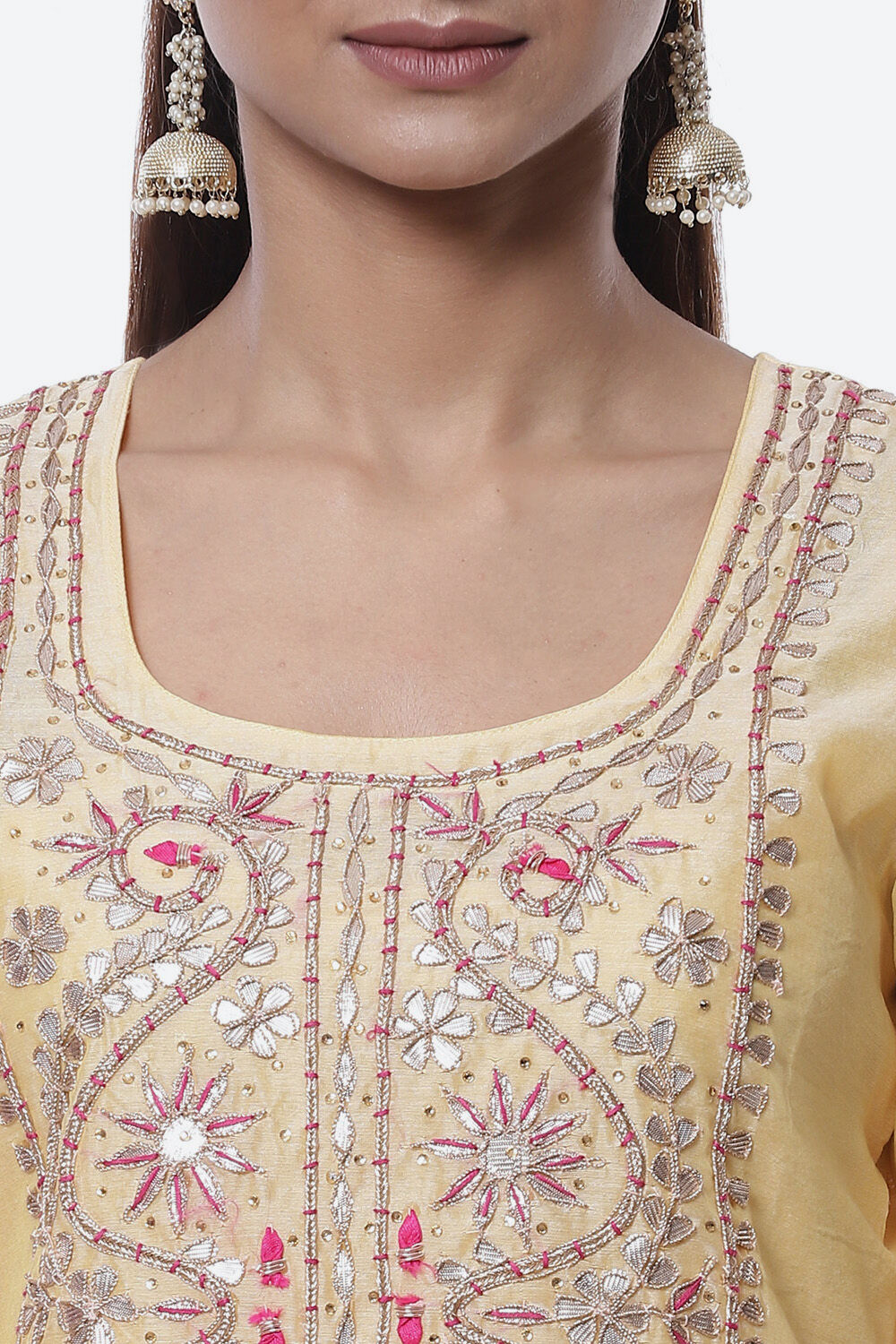 Beige Cotton Blend Hand Embroidered Unstitched Suit Set image number 1