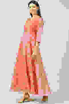 Pink Art Silk Flared Fusion Dress image number 3