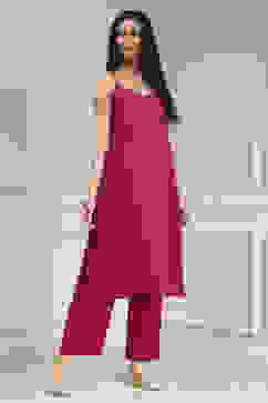 Red Printed Kaftan Style Kurta Set image number 7