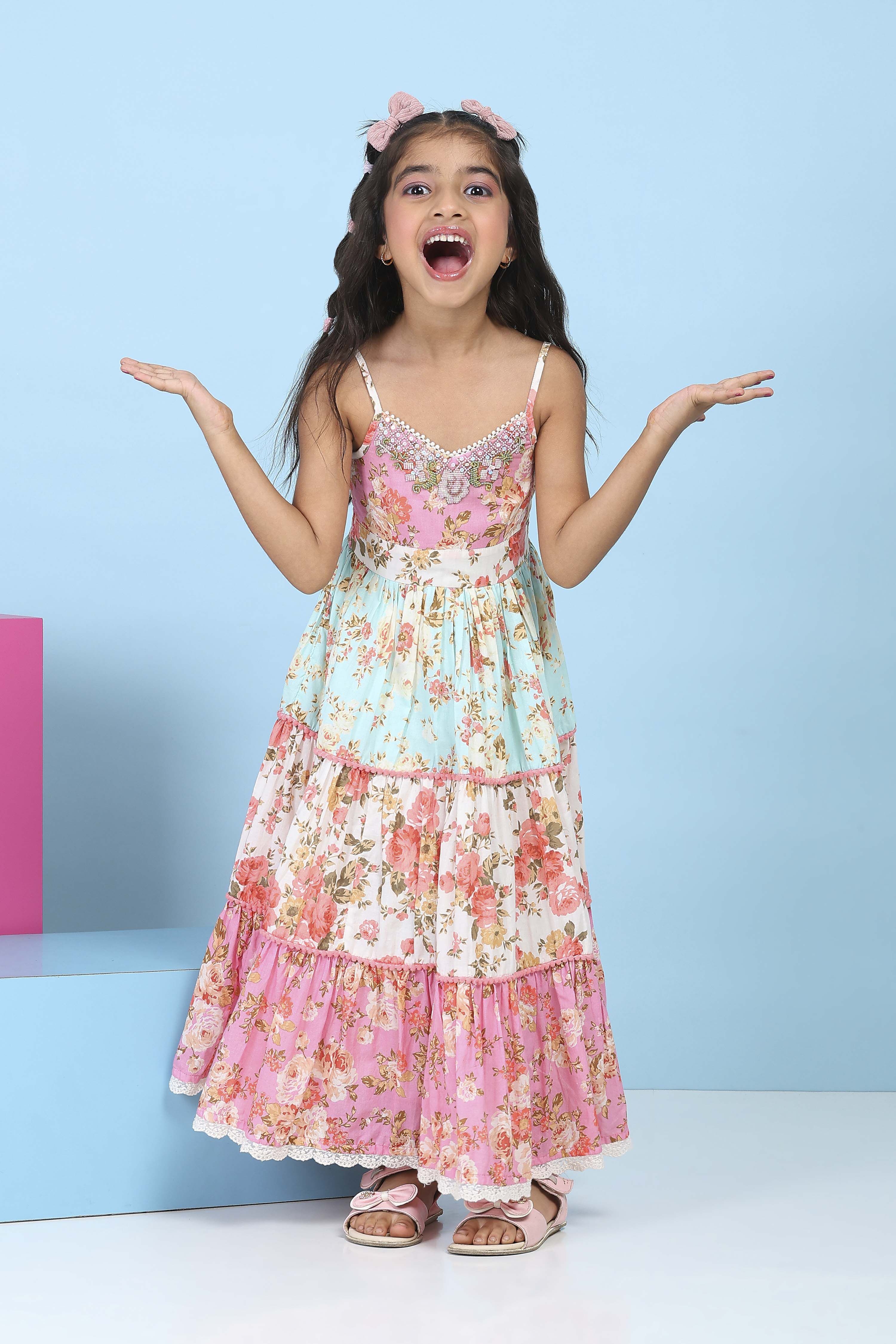 Pink Cotton Printed Flared Dress image number 0