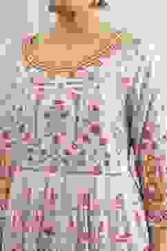 Off-White Cotton Printed Anarkali Suit Set image number 1