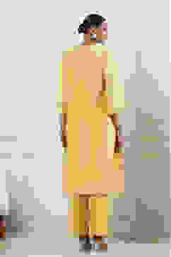 Lime Yellow Schiffli Embroidered Straight Suit Set image number 3