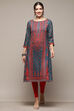 Teal LIVA Straight Printed Kurta image number 5