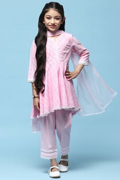 Pink Cotton Flared Suit Set image number 0