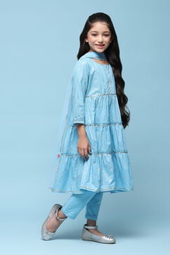 Sky Blue Cotton Tiered Printed 2 Piece Set image number 6