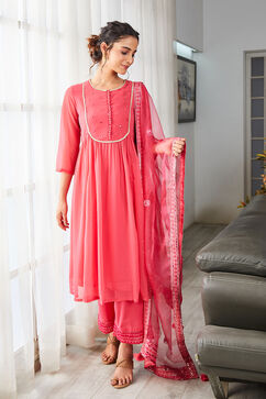 Pink Polyester Blend Straight Suit Set image number 0