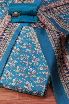 Turquoise Silk Blend Unstitched Suit set image number 0