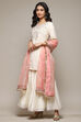 Off White & Blush Pink Cotton Blend Straight Kurta Garara Suit Set image number 5