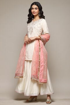 Off White & Blush Pink Cotton Blend Straight Kurta Garara Suit Set image number 5