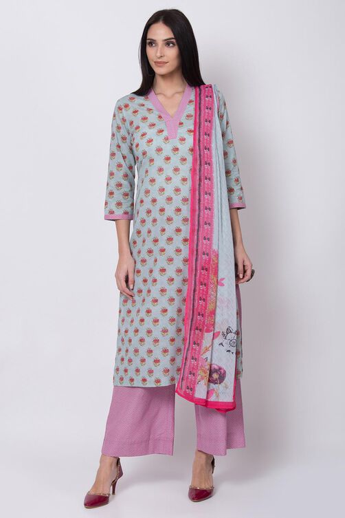 Sky Blue Straight Kurta Palazzo Suit Set image number 0