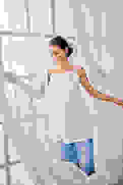 White Cotton Embroidered Gathered Top image number 1