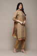 Coffee Brown Cotton Hand Embroidered Unstitched Suit Set image number 7
