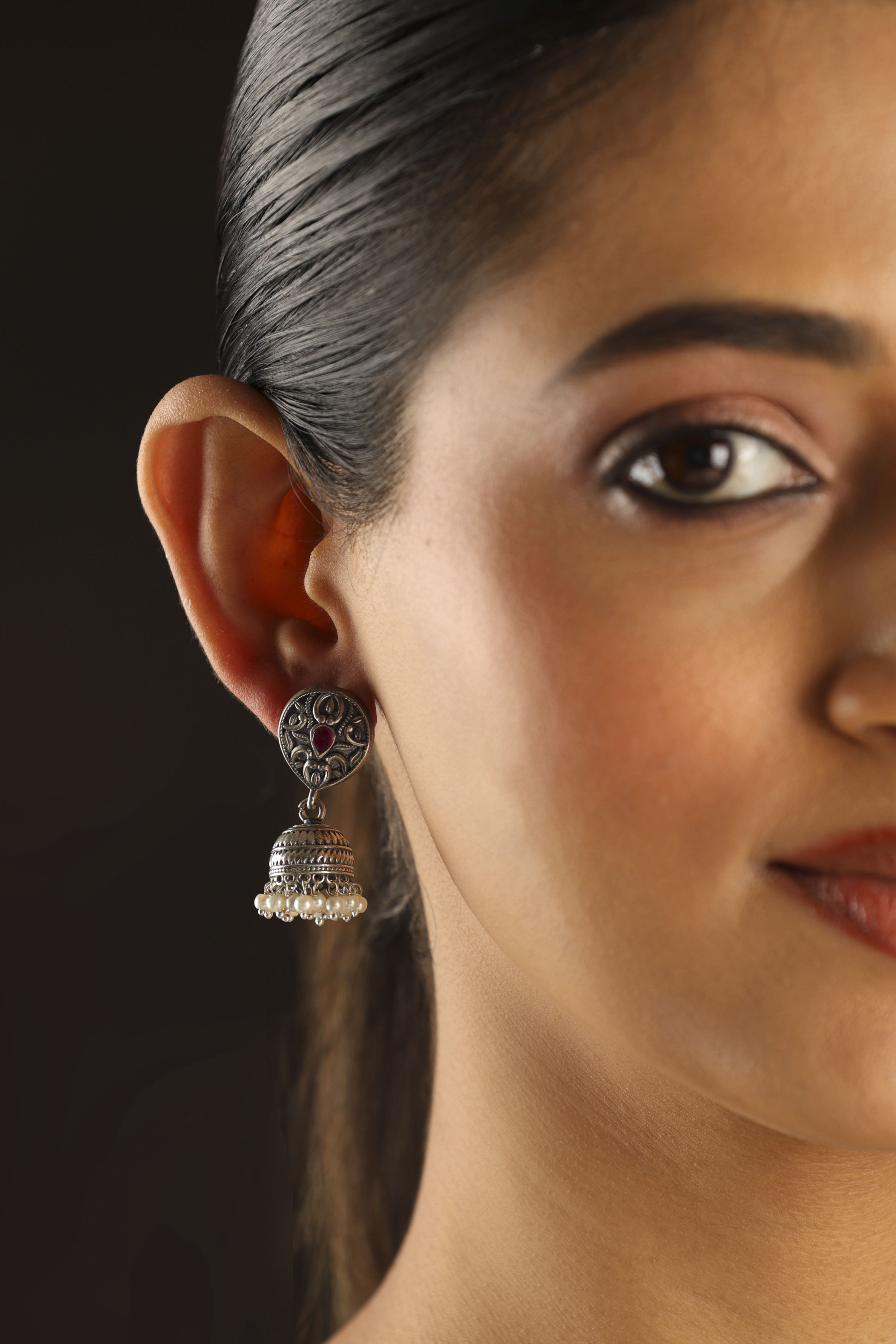 Dark Pink Brass Jhumka image number 1