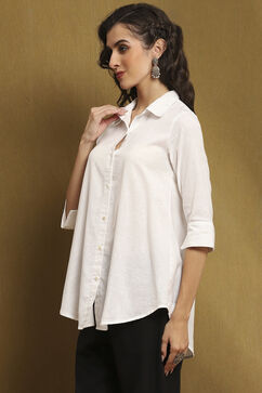 White Cotton Blend Solid Straight Shirt Style Kurti image number 2