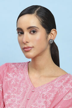 Pink and Green Oxidised Stone-Studded Studs image number 3