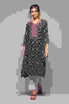 Navy LIVA Straight Printed Kurta image number 5