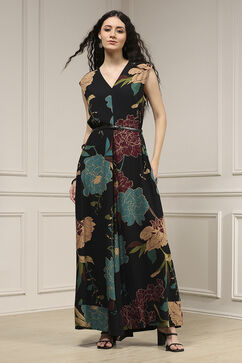 Black Floral Printed Straight Jumpsuit image number 5