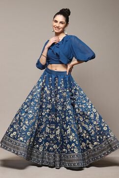 Blue Polyester Straight Kurta Skirt Suit Set image number 0