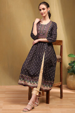 Black Cotton Printed Kurta image number 0