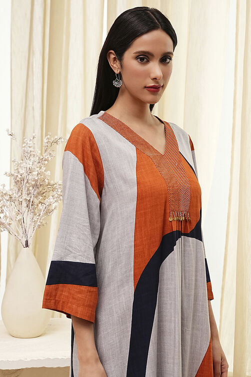 Orange and Beige Printed Straight Suit Set image number 1